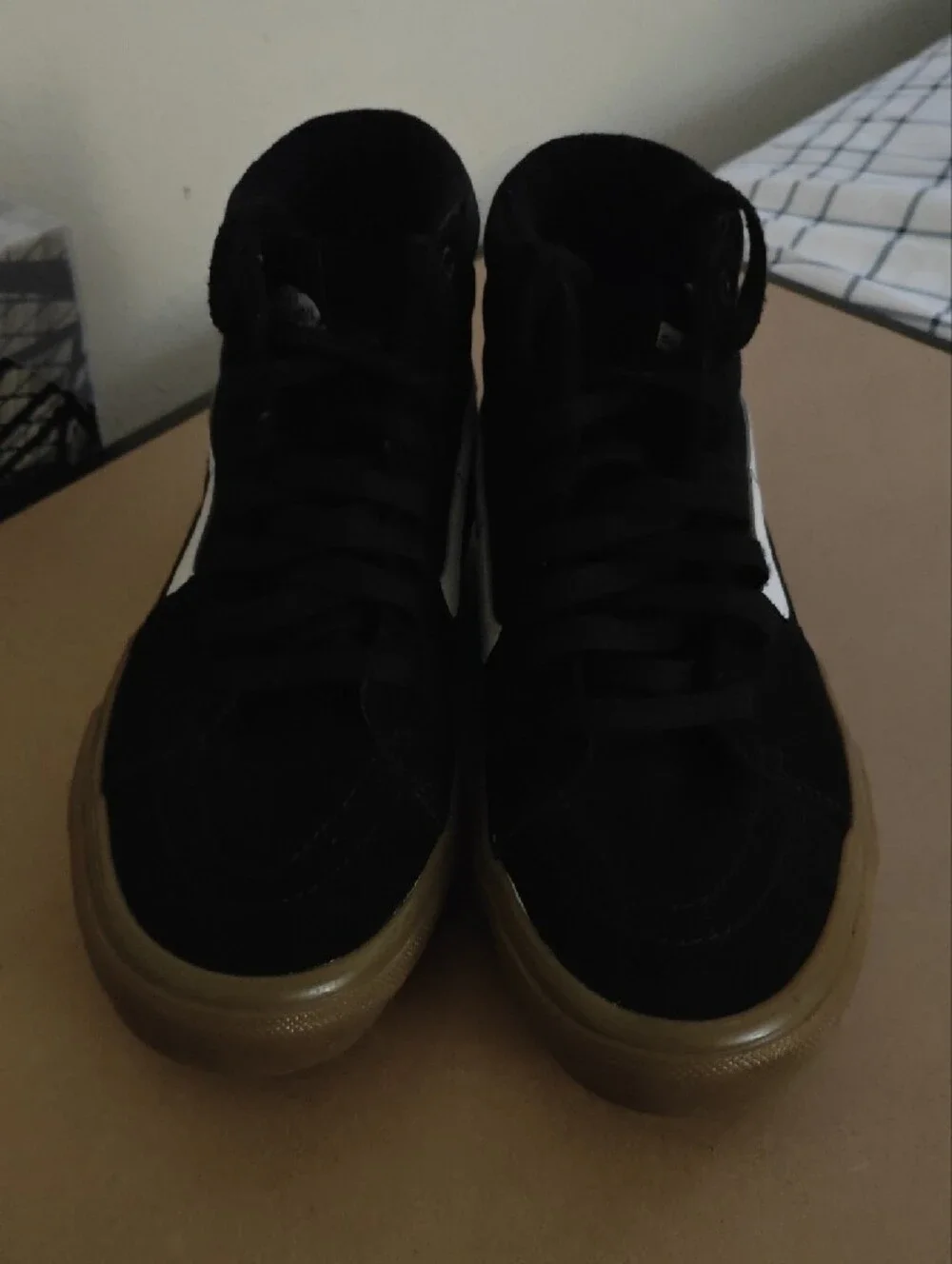 Vans Black High-Top Sneakers with White Side Stripe and Gum Sole